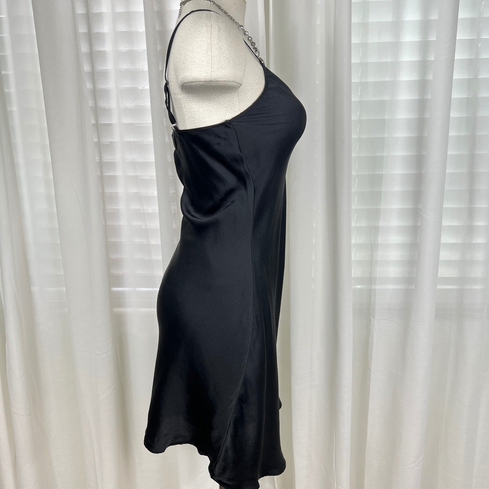 Womens 100% Mulberry Silk Slip Dress Black Medium V-Neck LBD chic whimsigoth - Picture 4 of 10